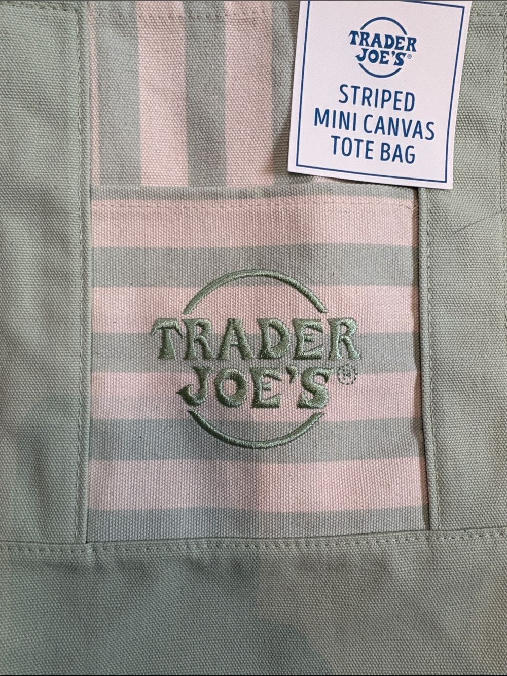 Trader Joe’s Striped Mini Tote Bag - Pink and Mint - Picture 4 of 5